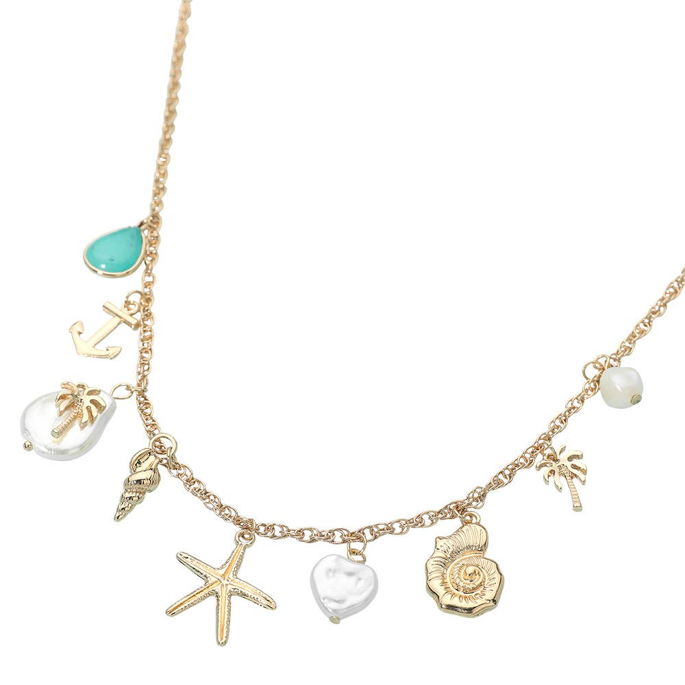 Starfish Anchor Teal Palm Tree Necklace