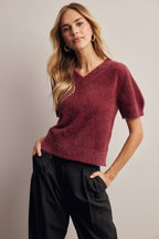 Fuzzy V-Neck Knit Top FSW0105