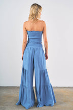 7953SET-Smocked Tube Crop Top with Wide Leg Pants Set