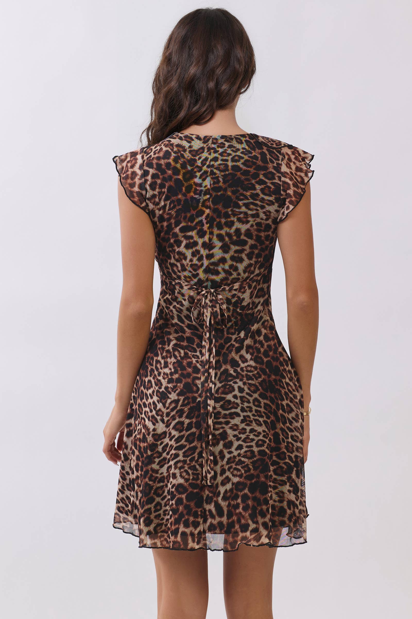 LD57177P - SHORT SLV RUFFLE TIE BACK MINI DRESS