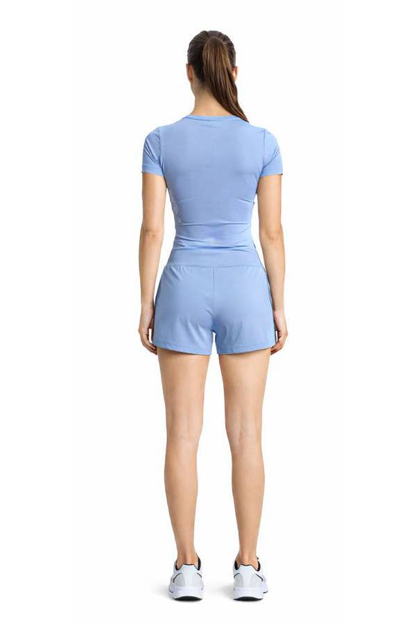 Yoga crop white piping top w/running shorts activewear set