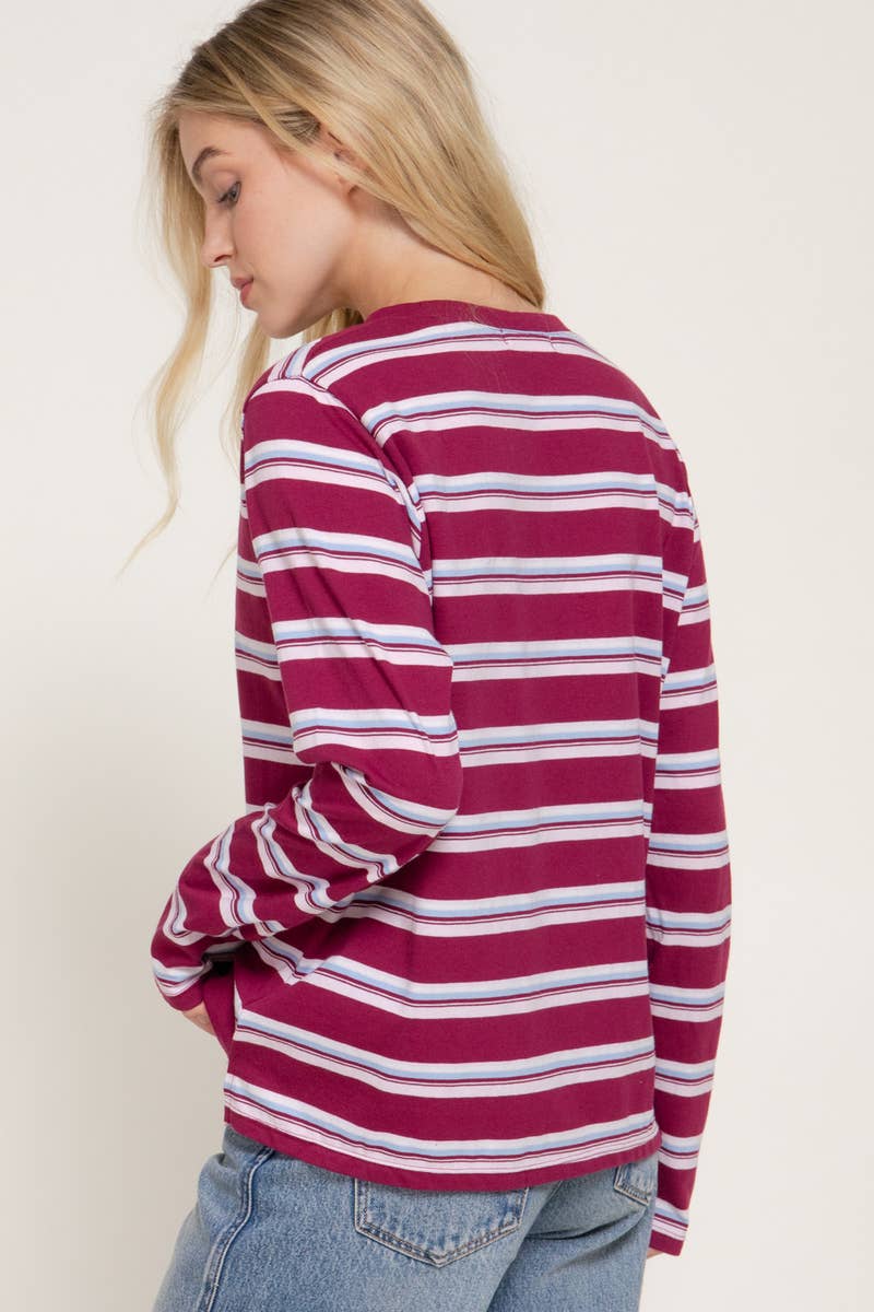 Oversized Long Sleeve Y/D Multi Striped Knit Top