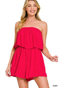 Woven Crinkle Strapless Rompers