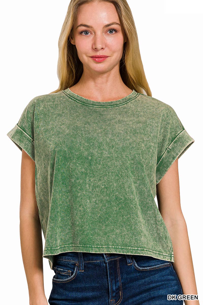 Washed Cotton Short Sleeve Top - Zenana