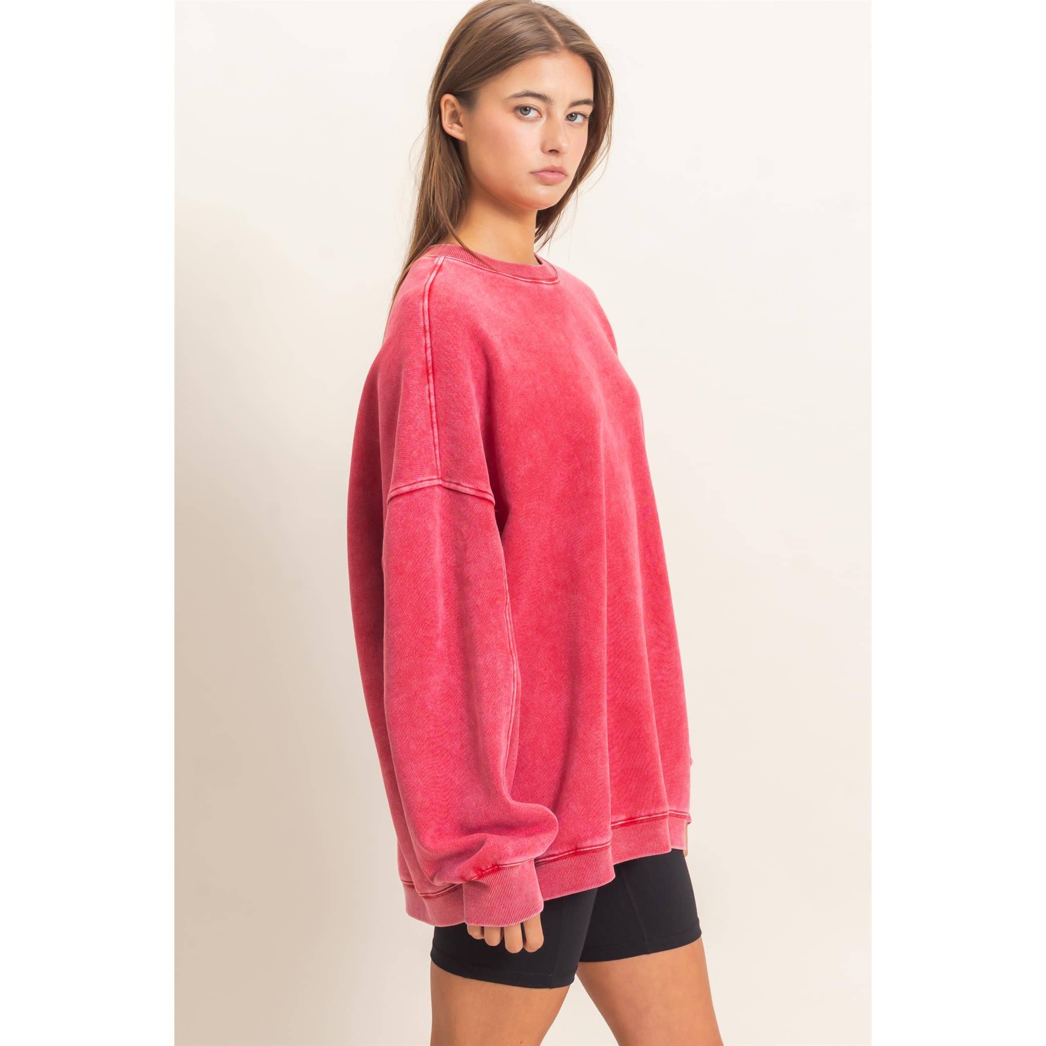 Acid Wash Crew Neck Long Sleeve Sweatshirt
