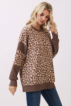 Leopard Print Drop Shoulder Pullover Top