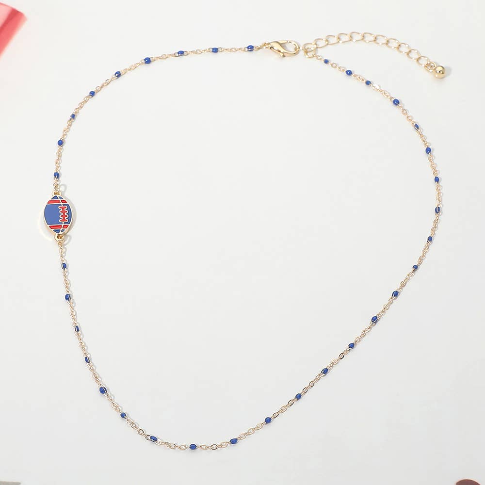 Football Charm Accent Dainty Beaded Game Day Chain Necklace