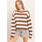 Striped Boat Neck Knit Sweater