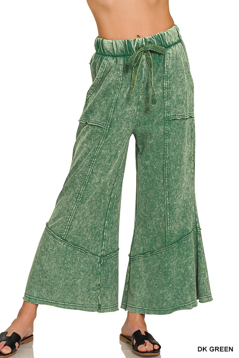 `Acid Washed Flare Hem Pants With Pockets Zenana