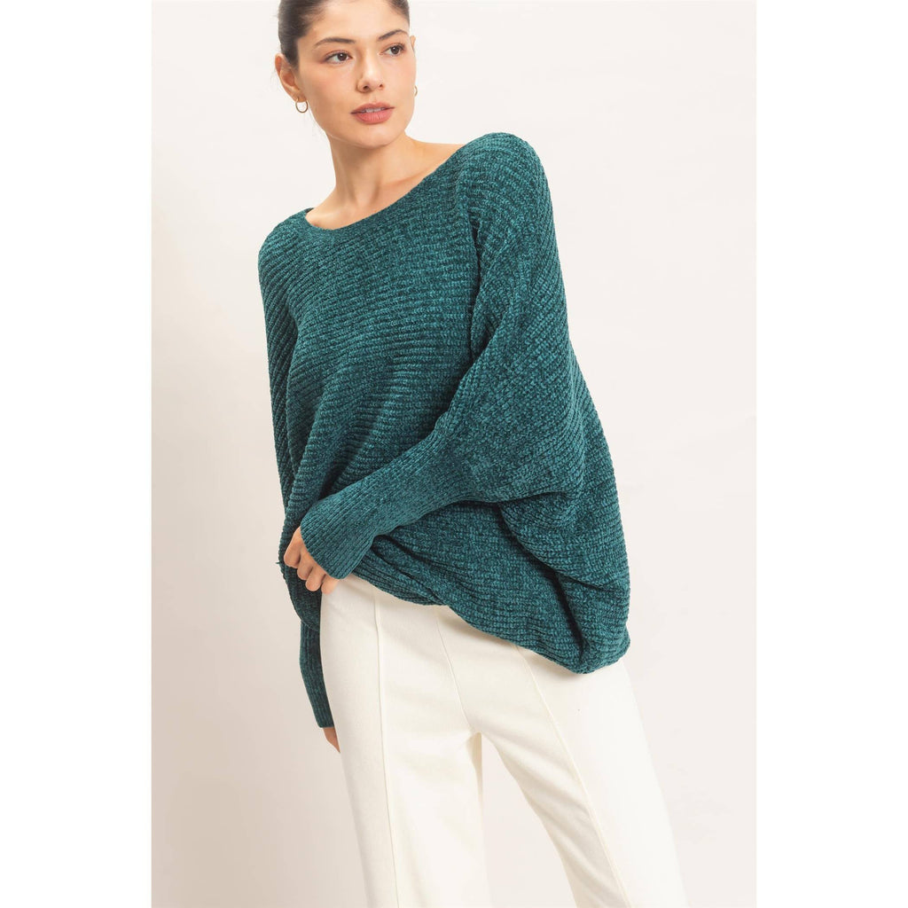 Chenille Boat Neck Dolman Sleeve Sweater