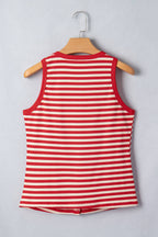 PRETTY BASH Stripe Ribbed Knit Buttoned Tank Top