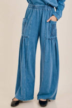 Mineral Washed Boho Trim Patched Pockets Pants HP7542