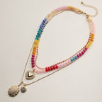 Layered Beaded and Pendant Necklace Set with Gold Accents | Heart and Charm Detail