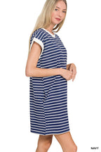 Striped Contrast Trim Rib Banded T-shirts Dress