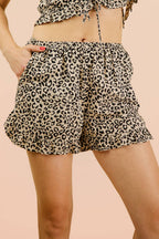 NT12066SET-Leopard Printed Woven Top & Shorts Set