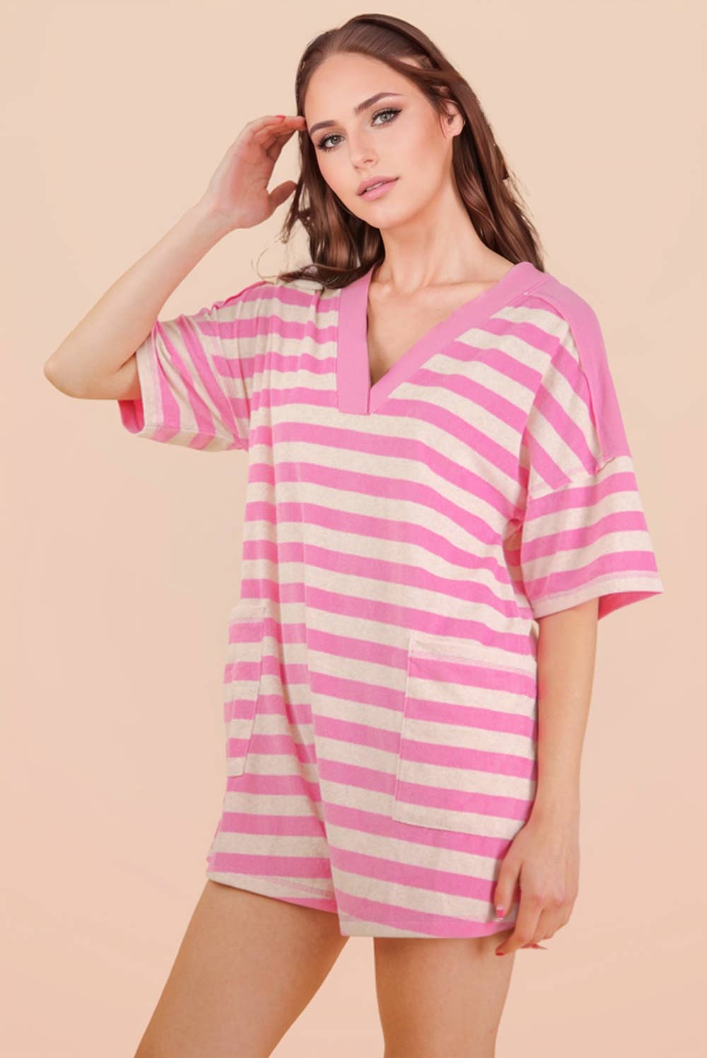 NP70994-Stripe Casual Knit Romper