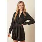 SATIN PLEAT DETAIL SHIRT DRESS