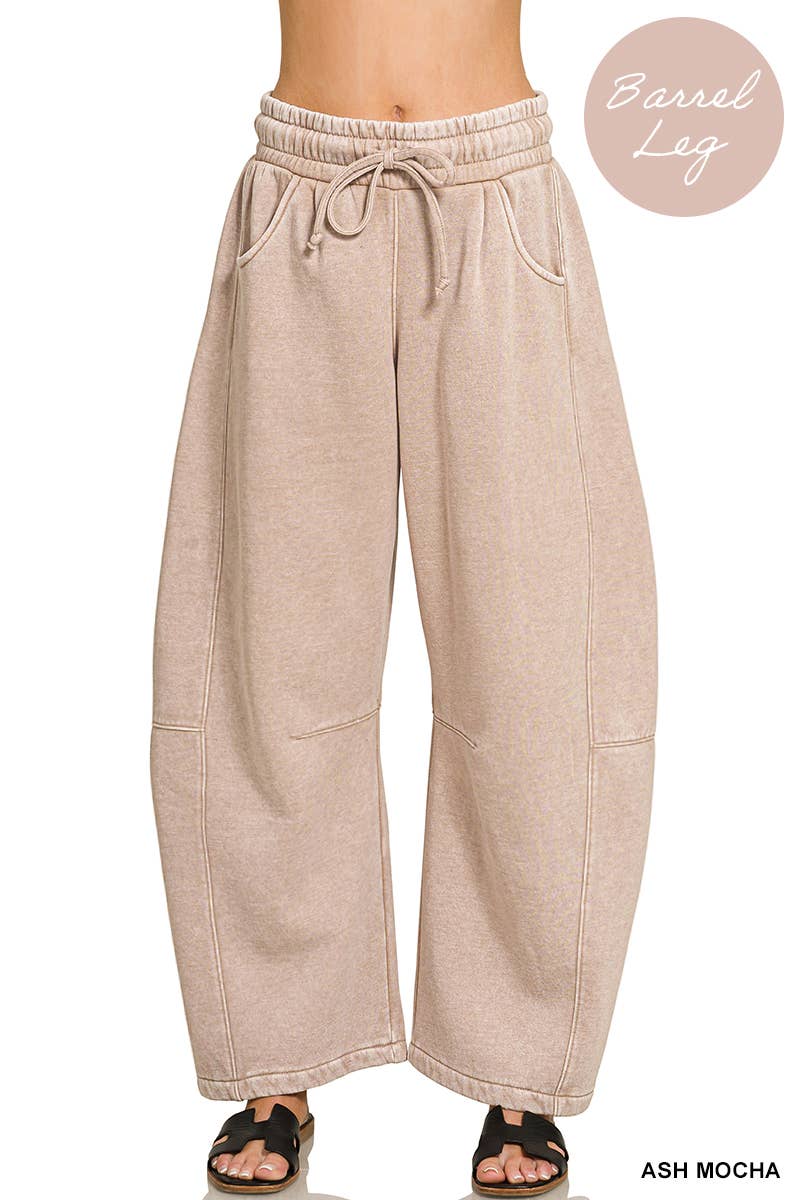 Barrel Leg Washed Sweatpants w/ Pockets