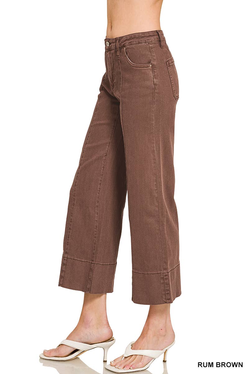 Mid Rise Wide Leg Cropped Color Denim Pants Zenana