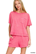 Acid Washed Oversized Top & Shorts Set - Zenana