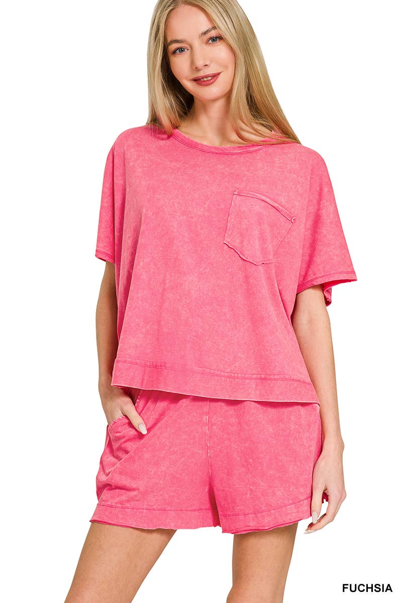 Acid Washed Oversized Top & Shorts Set