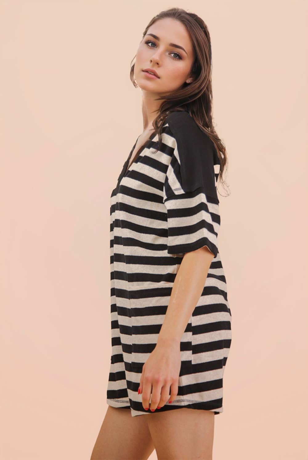 NP70994-Stripe Casual Knit Romper