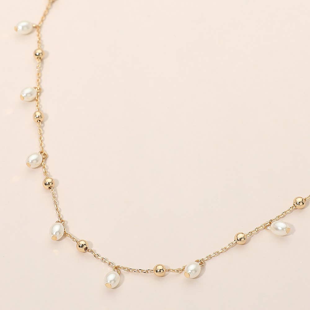 Delicate Pearl Drop Beaded Chain Necklace