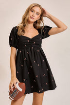 Football Embroidered Game Day Puff Sleeve Dress
