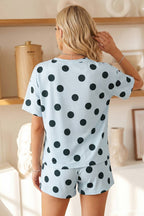 Polka Dot Print Tee and Drawstring Shorts Set (S-XL)