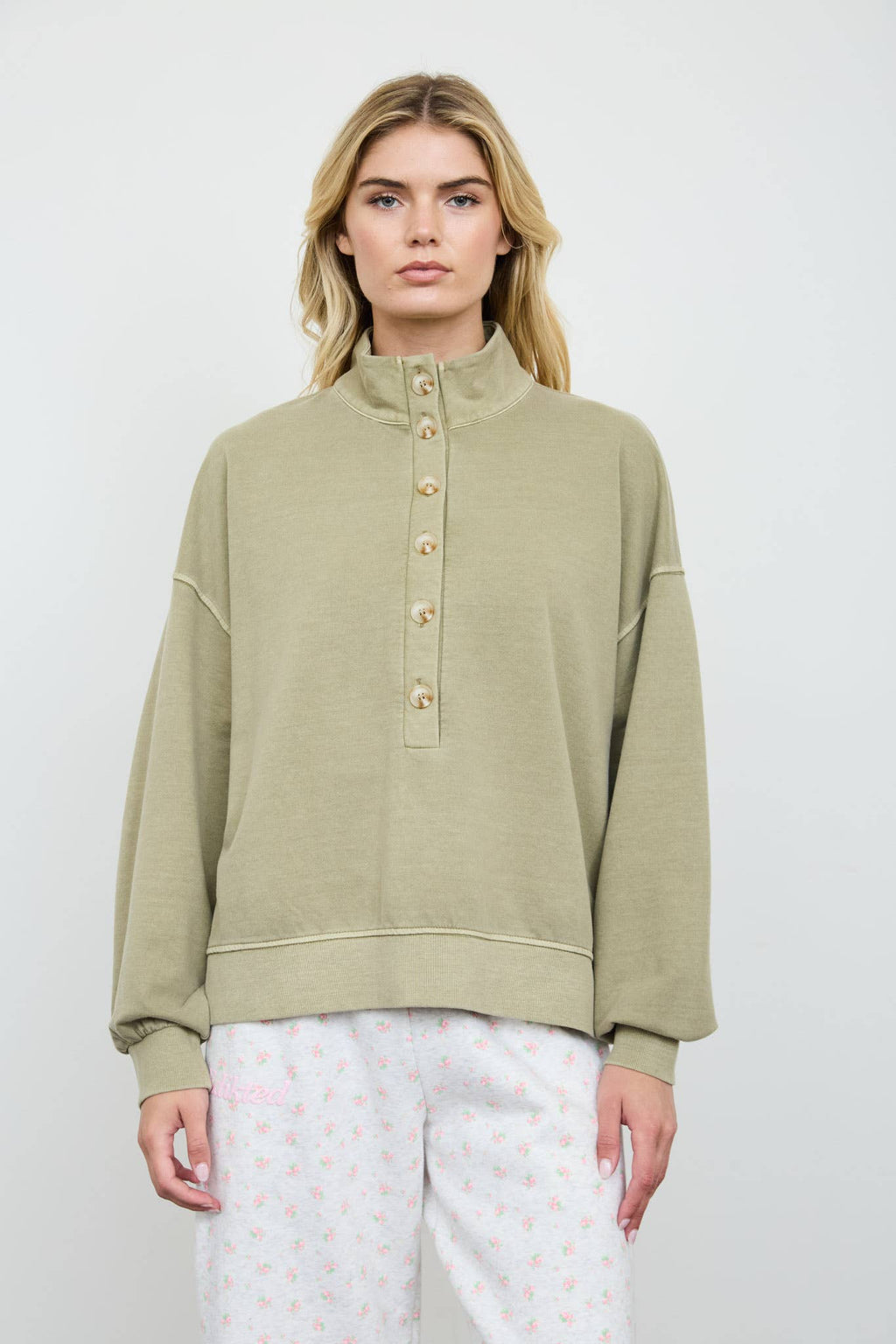 MOCK NECK HENLEY LONG SLEEVE KNIT TOP