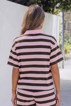 Striped Mock Neck Loose Tee and Pants Two Piece Set