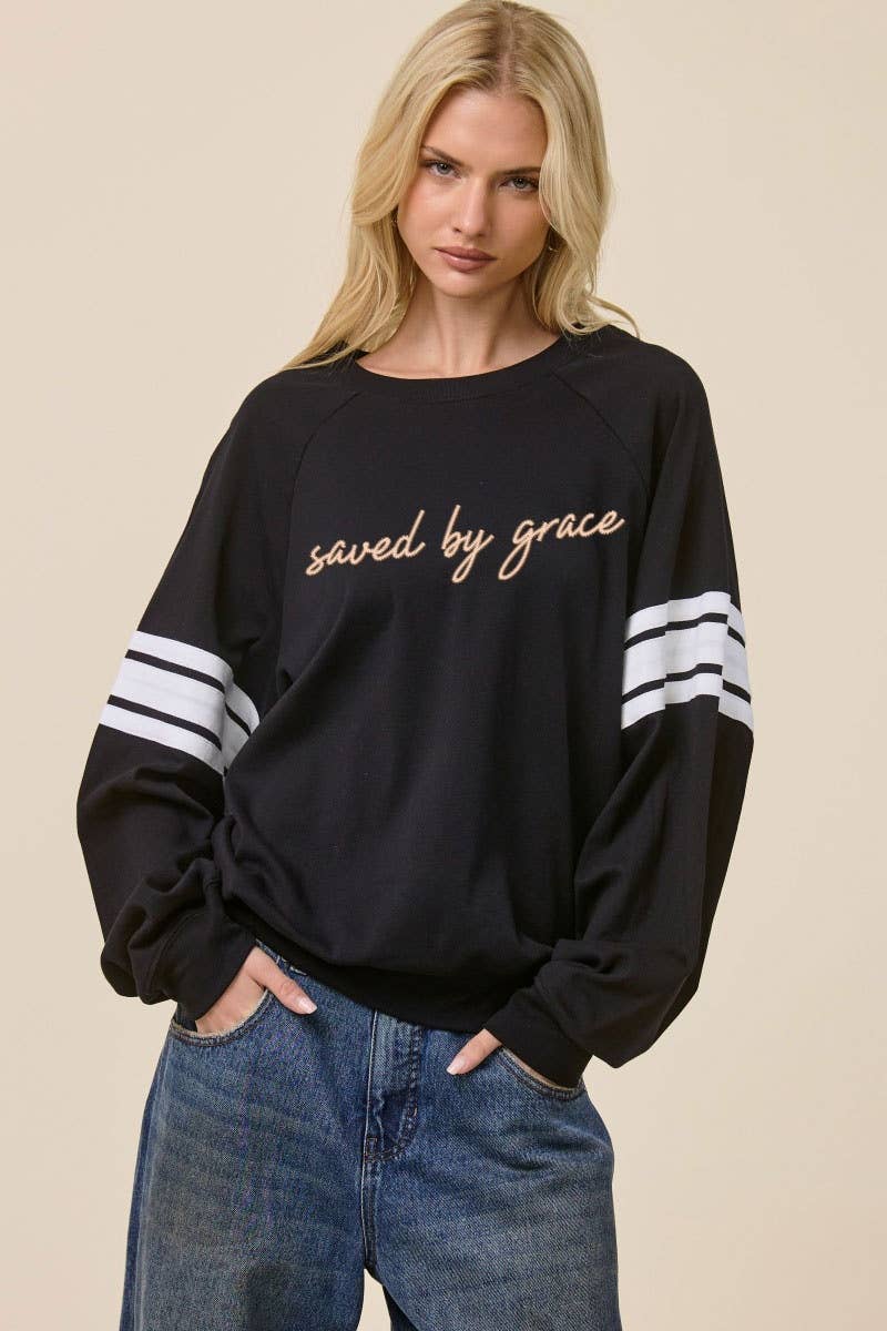 PUFF' Saved By Grace Graphic Oversized Lightweight Sweatshir
