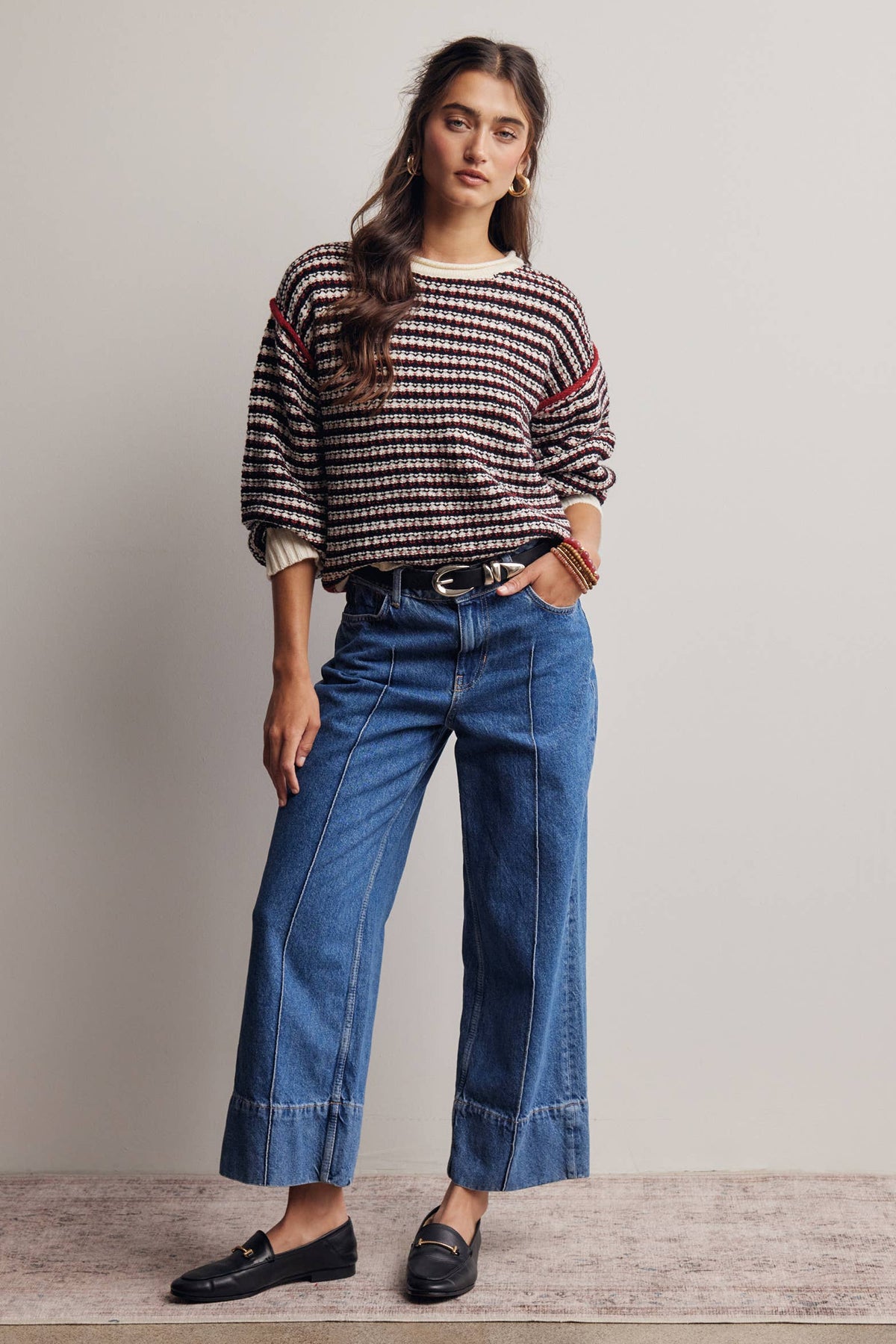 Striped Textured Knit Sweater FSW0063