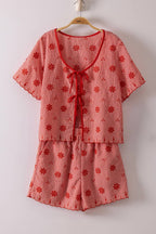 NT12482SET-Floral Embroidery Woven Top & Shorts Set