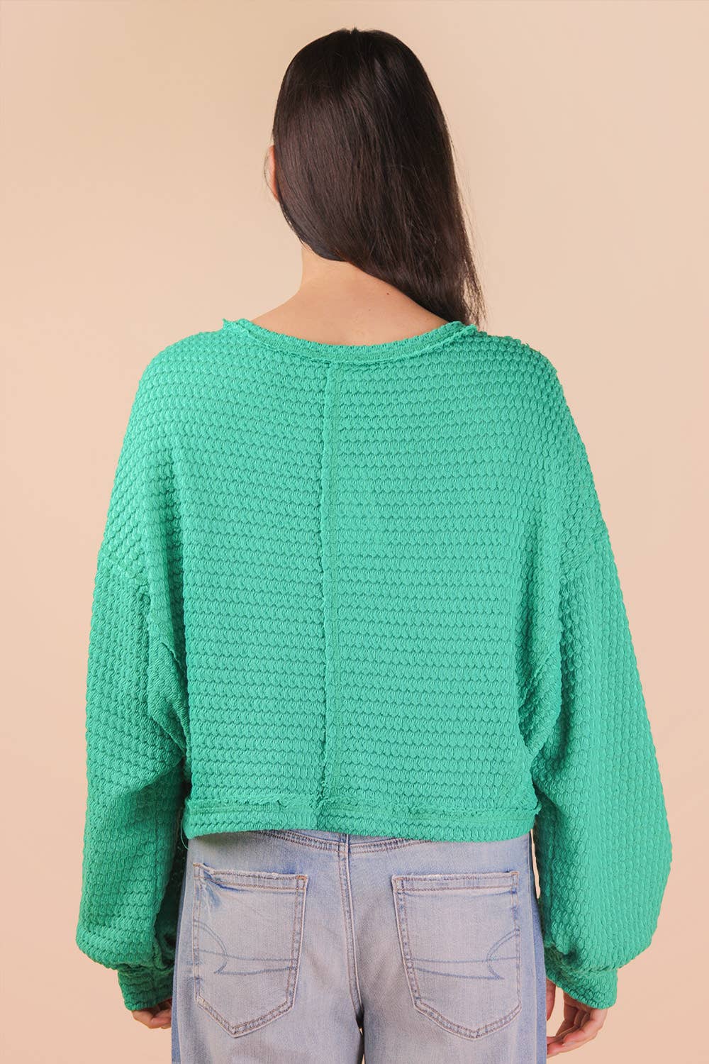 NT11982-Oversized Waffle Solid Knit Causal Top