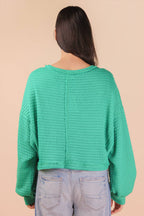 NT11982-Oversized Waffle Solid Knit Causal Top