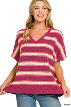 Wool Blend Stripe V-neck Boxy Sweater