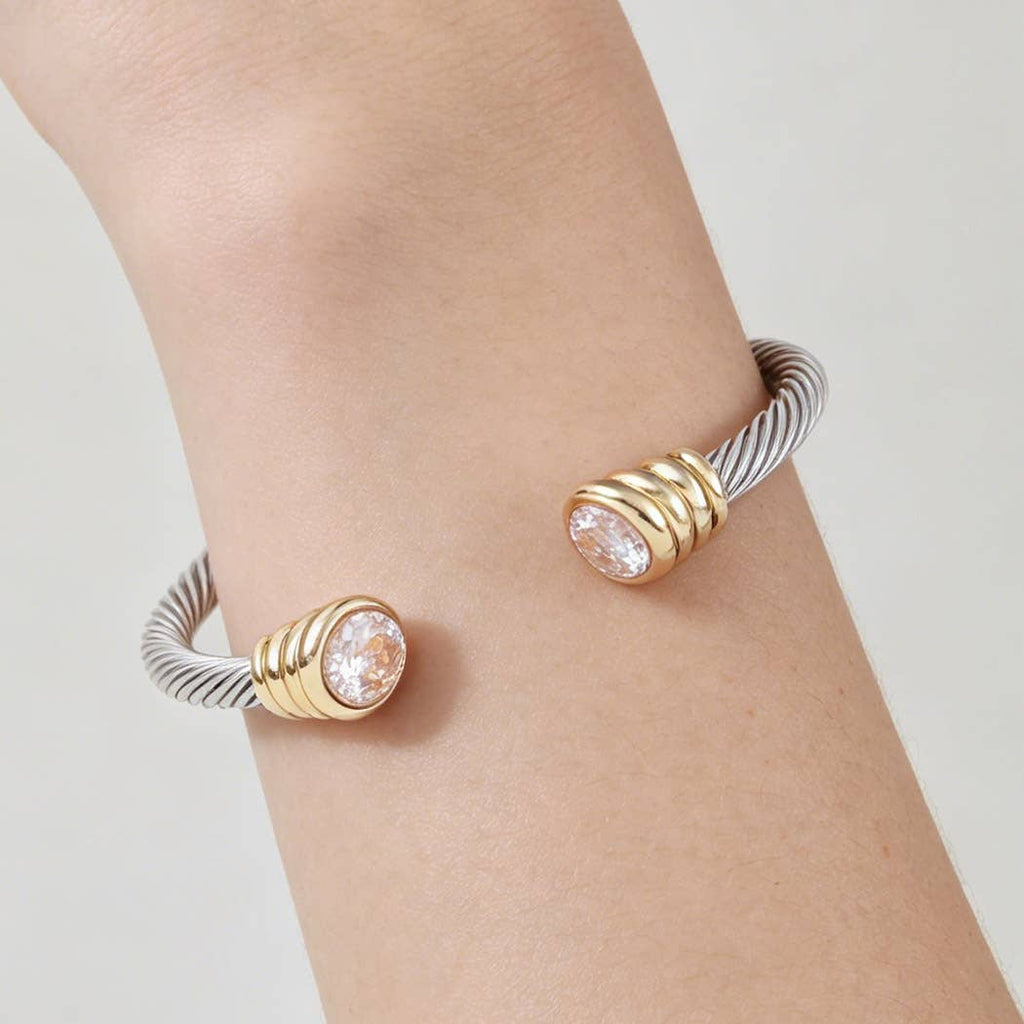 Bejeweled Two Toned Twisted Cuff Bracelet