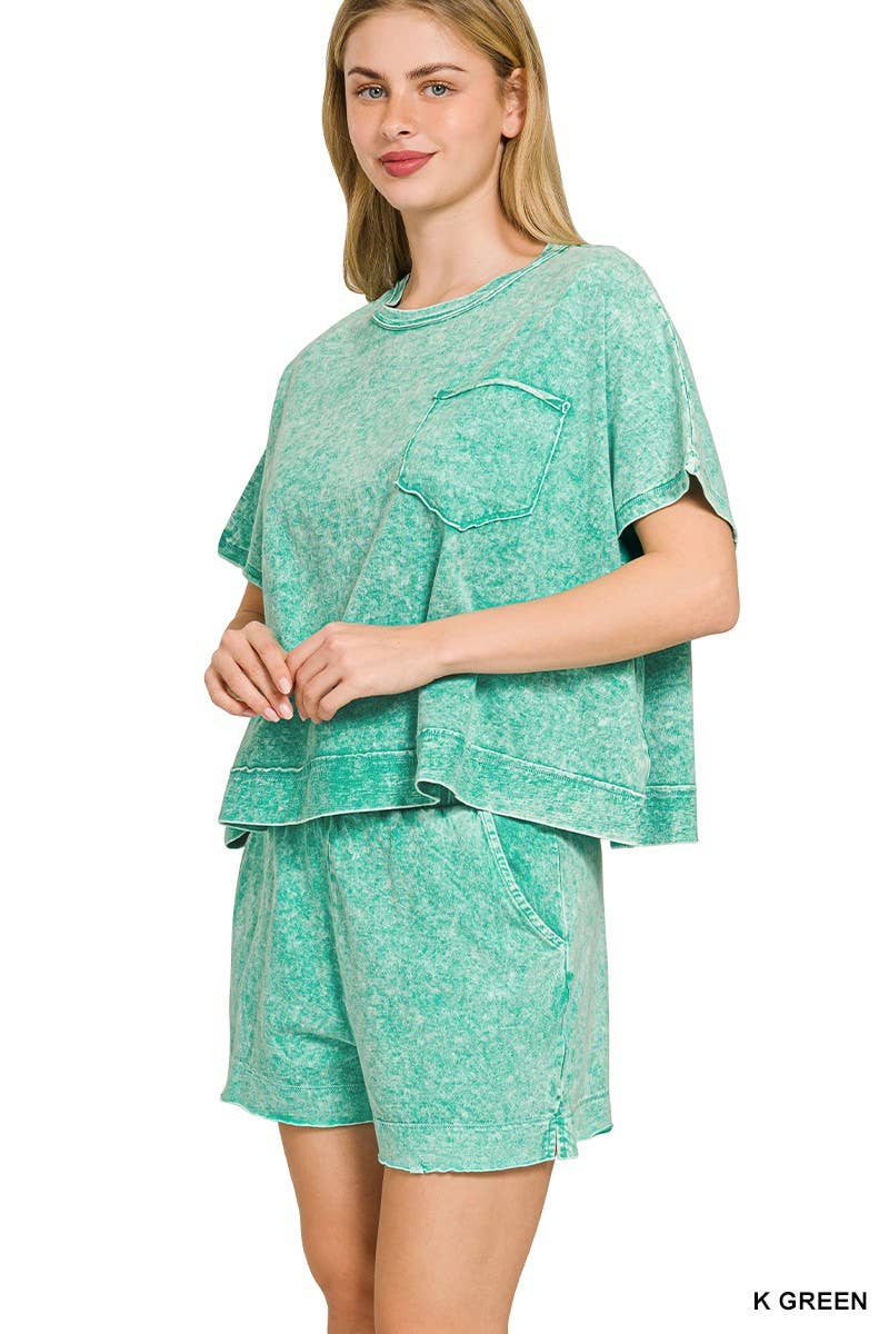 Halo Snow Washed Boxy Top N Shorts Set