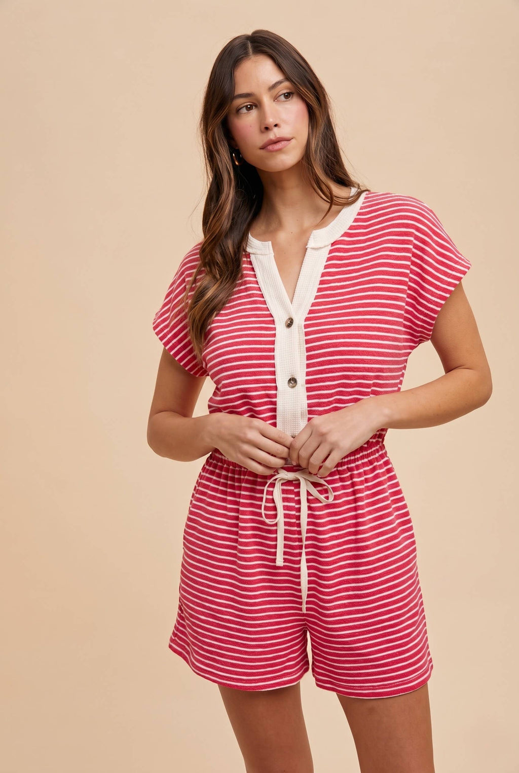 Striped Terry Button Down Romper