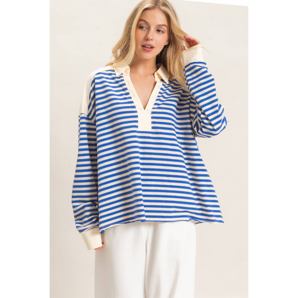Striped Henley Sweatshirt