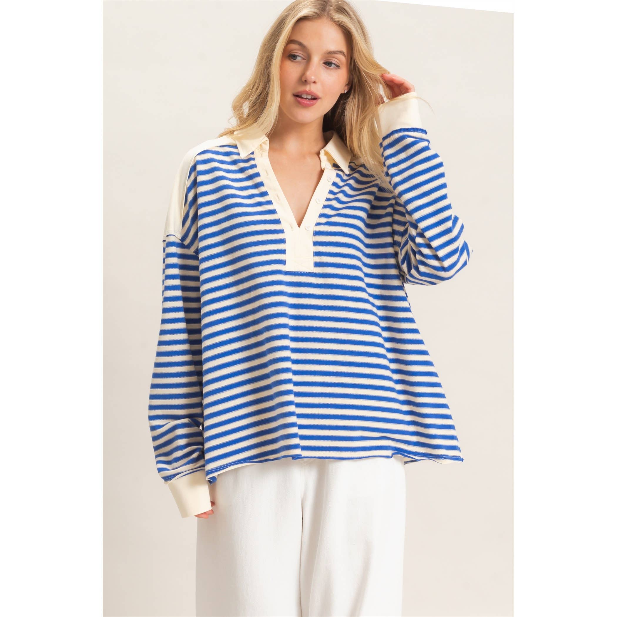Striped Henley Sweatshirt