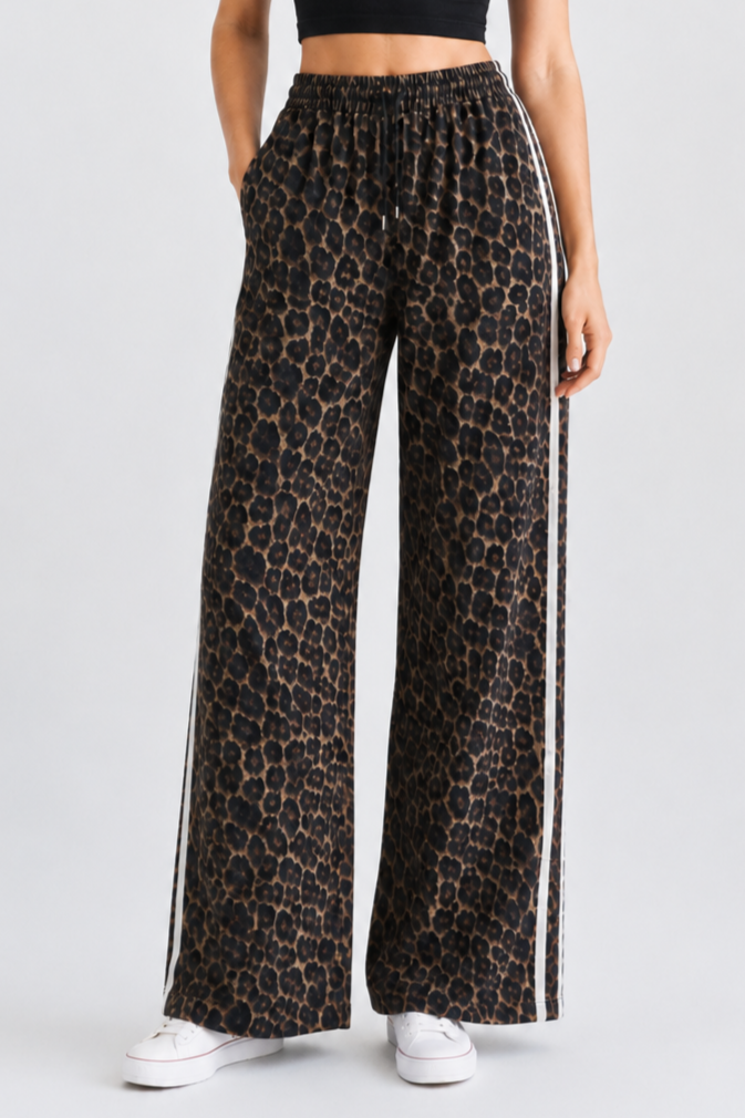 CP12379 - SIDE STRIPE LEOPARD PRINT PANTS