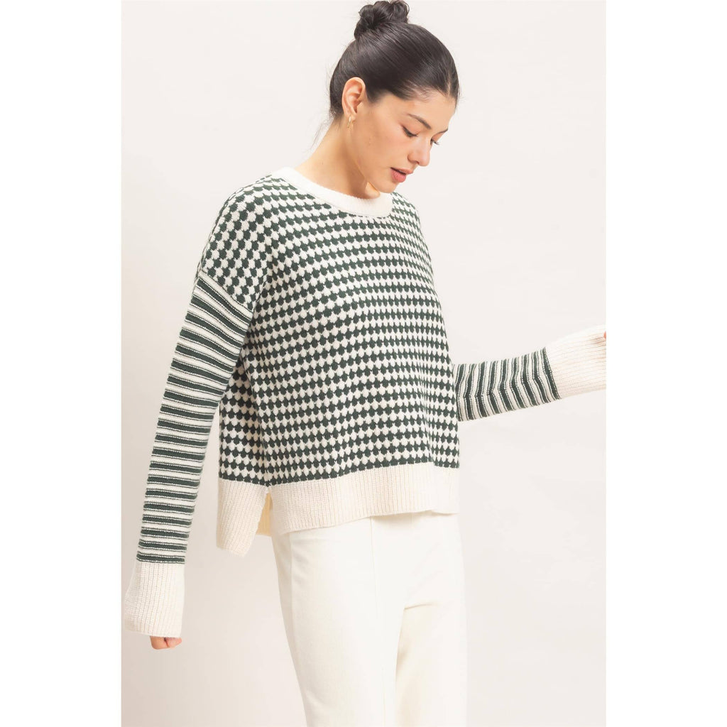 Mixed Pattern Long Sleeve Sweater