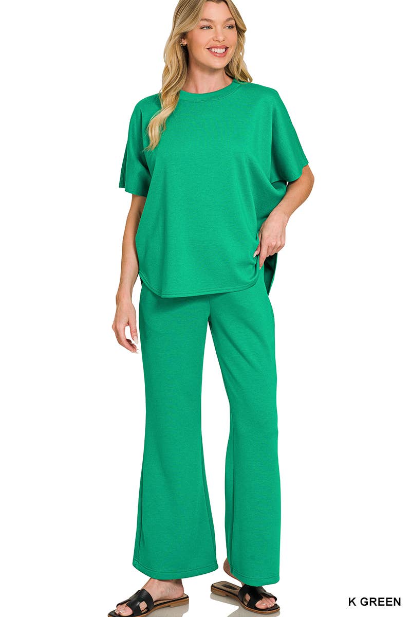 Scuba Curbed Hem Top & Pants Set - Zenana