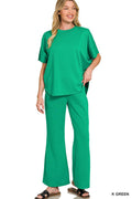 Scuba Curbed Hem Top & Pants Set - Zenana