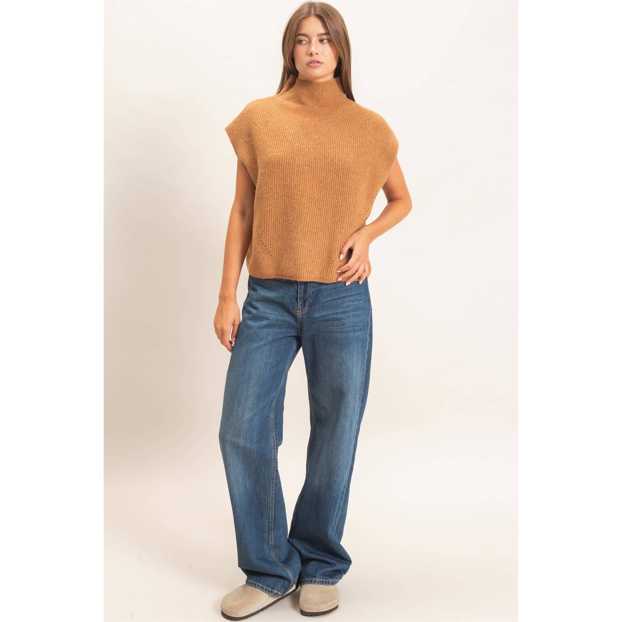 Sleeveless High Neck Sweater