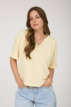 CONTRAST STITCH DROP SHOULDER CUFF SLEEVE KNIT TOP