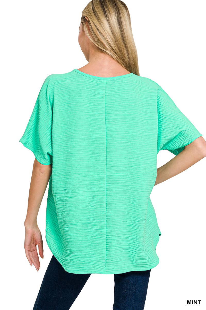 Woven Airflow V-neck Short Sleeve Top