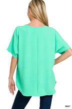 Woven Airflow V-neck Short Sleeve Top